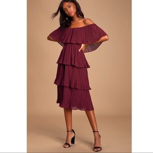 Lulus Gala Ready Off The Shoulder Ruffle MIDI Dress